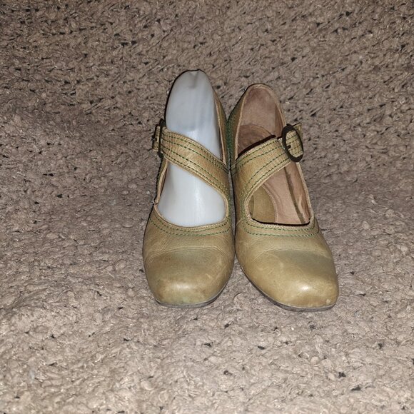 JOHN FLUEVOG-Getups-Eureka-Green Leather/Stitching-Mary Janes-Sz 7-Very Good - Picture 3 of 9